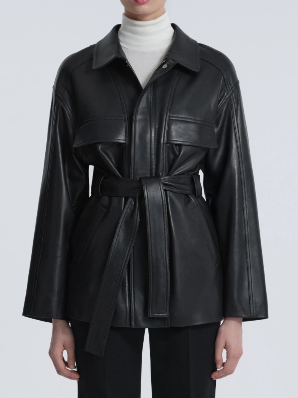 NWT Nour Hammour - Zakary - Black Leather Belted Jacket XS
